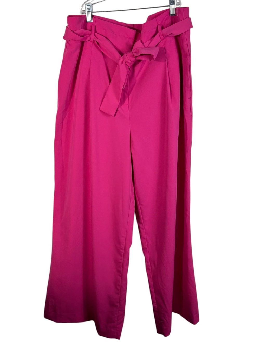 Ann Taylor Hot Pink High Waisted Paper Bag Tie Waist Wide Leg Slack Pants 14